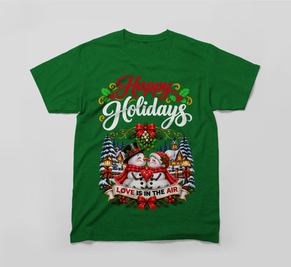 Happy Holidays T-Shirt – Snowmen, Mistletoe & Love