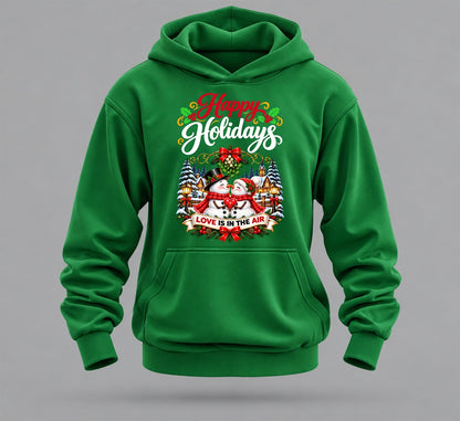 Happy Holidays Hoodie – Snowmen, Mistletoe & Love