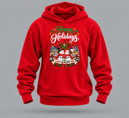 Happy Holidays Hoodie – Snowmen, Mistletoe & Love
