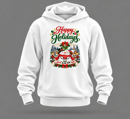 Happy Holidays Hoodie – Snowmen, Mistletoe & Love